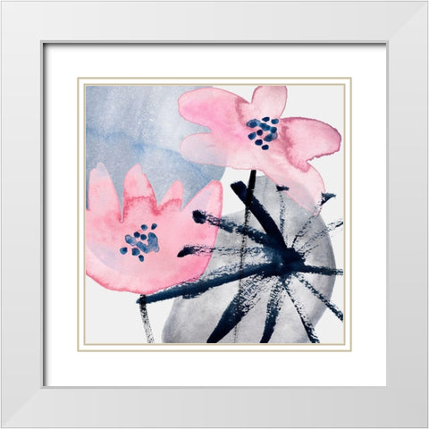 Pink Water Lilies III White Modern Wood Framed Art Print with Double Matting by Wang, Melissa