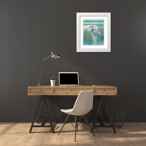 3-UP Wetland Heron II White Modern Wood Framed Art Print with Double Matting by OToole, Tim