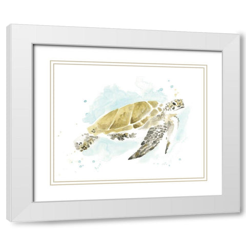 Watercolor Sea Turtle Study I White Modern Wood Framed Art Print with Double Matting by Vess, June Erica
