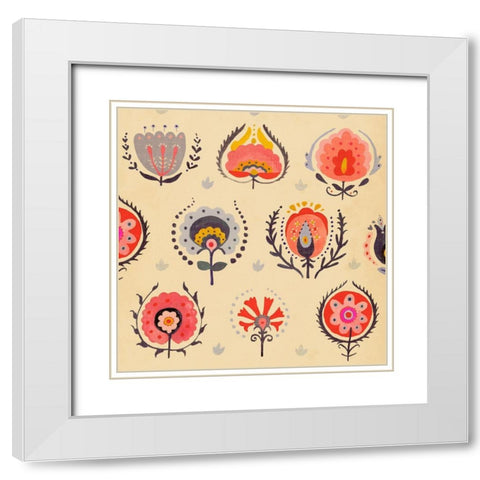 Textile Flowers II White Modern Wood Framed Art Print with Double Matting by Borges, Victoria