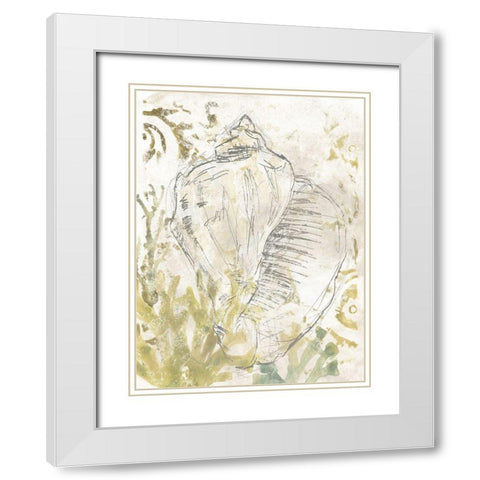 Verdant Shell Fresco I White Modern Wood Framed Art Print with Double Matting by Vess, June Erica