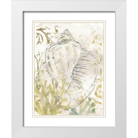 Verdant Shell Fresco I White Modern Wood Framed Art Print with Double Matting by Vess, June Erica