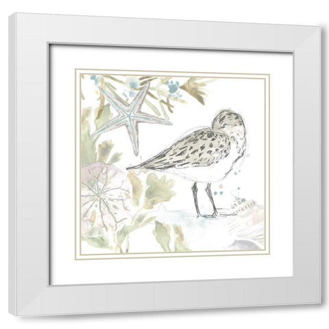 Seaside Sandpipers I White Modern Wood Framed Art Print with Double Matting by Vess, June Erica