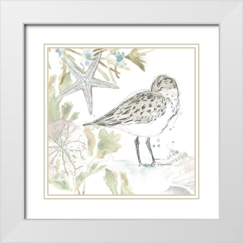 Seaside Sandpipers I White Modern Wood Framed Art Print with Double Matting by Vess, June Erica