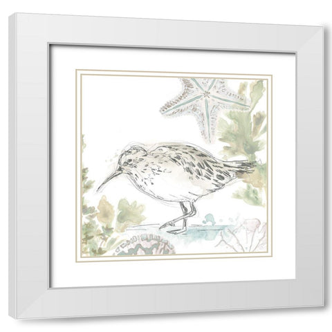 Seaside Sandpipers II White Modern Wood Framed Art Print with Double Matting by Vess, June Erica