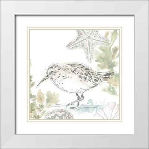 Seaside Sandpipers II White Modern Wood Framed Art Print with Double Matting by Vess, June Erica