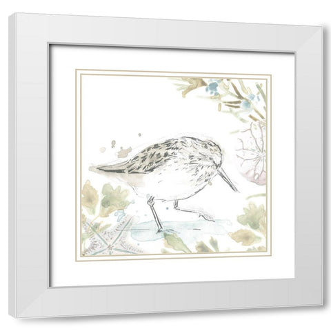 Seaside Sandpipers III White Modern Wood Framed Art Print with Double Matting by Vess, June Erica