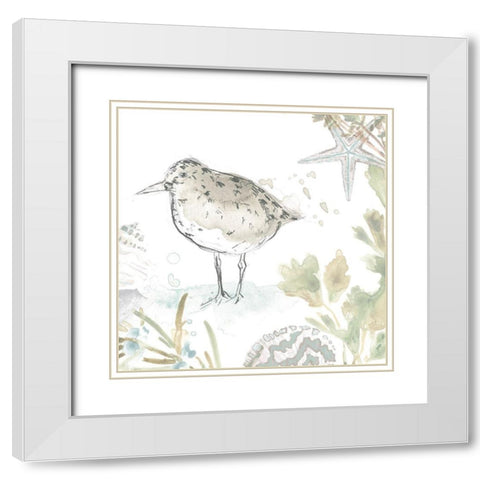Seaside Sandpipers IV White Modern Wood Framed Art Print with Double Matting by Vess, June Erica