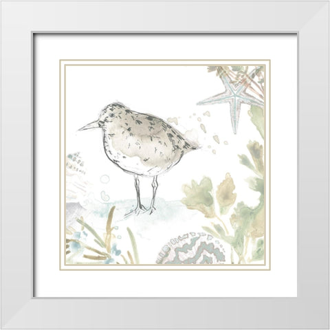 Seaside Sandpipers IV White Modern Wood Framed Art Print with Double Matting by Vess, June Erica