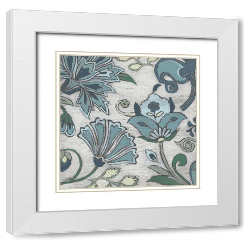Blue Garden Chintz I White Modern Wood Framed Art Print with Double Matting by Vess, June Erica