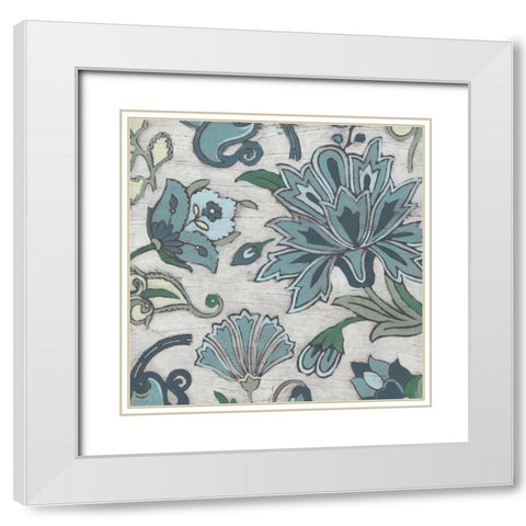 Blue Garden Chintz IV White Modern Wood Framed Art Print with Double Matting by Vess, June Erica
