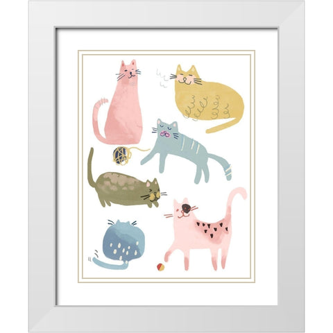 Cat Squad I White Modern Wood Framed Art Print with Double Matting by Vess, June Erica