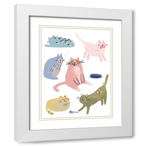 Cat Squad II White Modern Wood Framed Art Print with Double Matting by Vess, June Erica