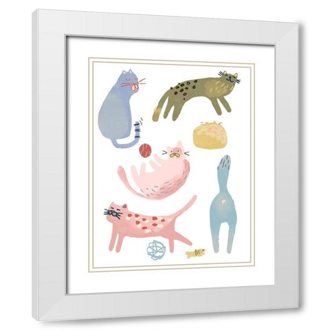 Cat Squad III White Modern Wood Framed Art Print with Double Matting by Vess, June Erica