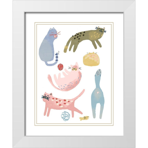 Cat Squad III White Modern Wood Framed Art Print with Double Matting by Vess, June Erica