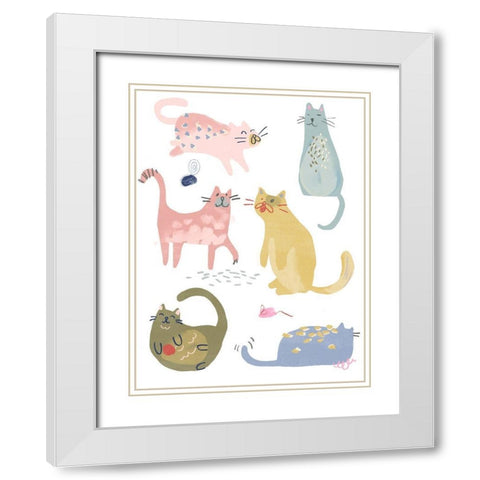Cat Squad IV White Modern Wood Framed Art Print with Double Matting by Vess, June Erica