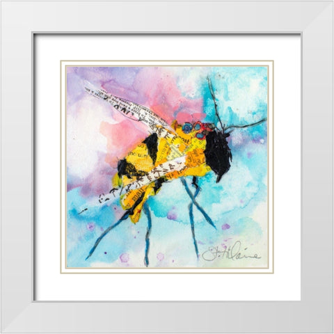 Happy Bee II White Modern Wood Framed Art Print with Double Matting by St. Hilaire, Elizabeth