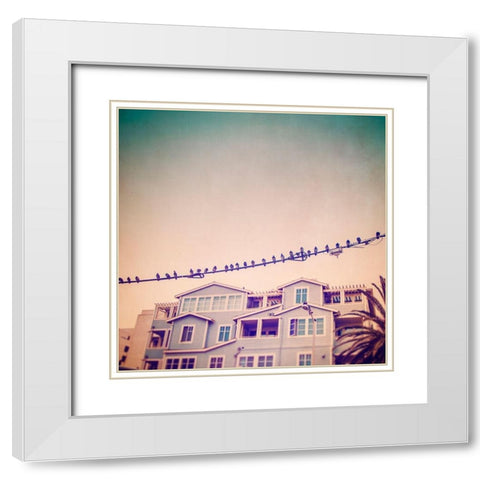 Birds on Wires I White Modern Wood Framed Art Print with Double Matting by Brown, Thomas