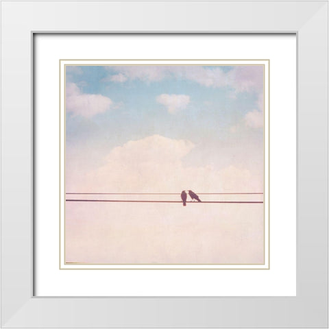 Birds on Wires II White Modern Wood Framed Art Print with Double Matting by Brown, Thomas