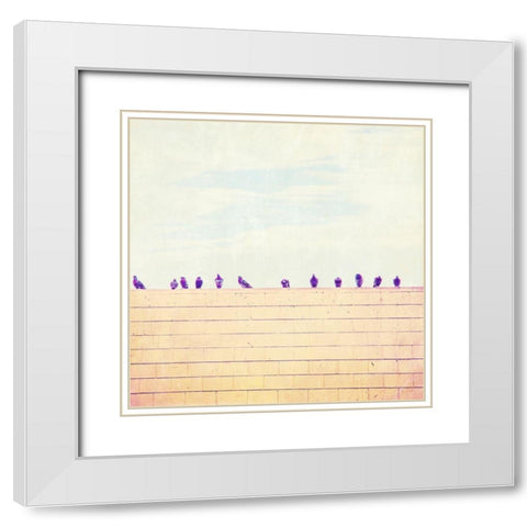 Birds on Wires III White Modern Wood Framed Art Print with Double Matting by Brown, Thomas