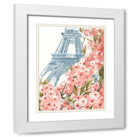 Paris Cherry Blossoms II White Modern Wood Framed Art Print with Double Matting by Warren, Annie