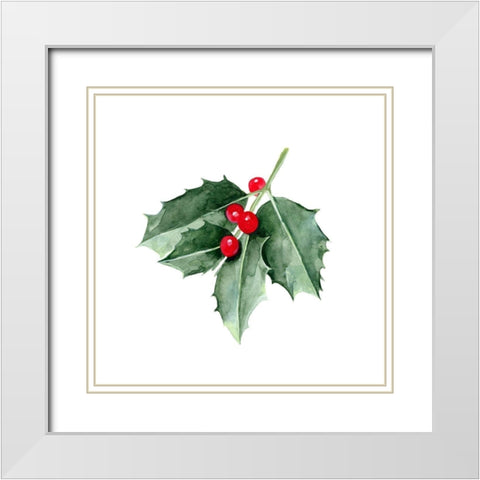 Christmas Holly II White Modern Wood Framed Art Print with Double Matting by Scarvey, Emma