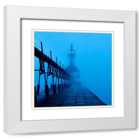 Lighthouse at Night I White Modern Wood Framed Art Print with Double Matting by McLoughlin, James