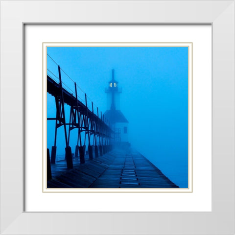 Lighthouse at Night I White Modern Wood Framed Art Print with Double Matting by McLoughlin, James