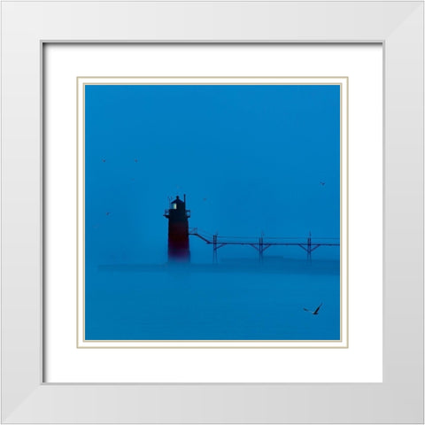 Lighthouse at Night II White Modern Wood Framed Art Print with Double Matting by McLoughlin, James