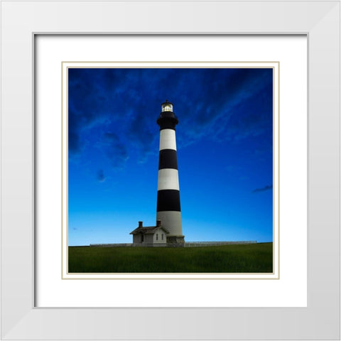 Lighthouse at Night III White Modern Wood Framed Art Print with Double Matting by McLoughlin, James