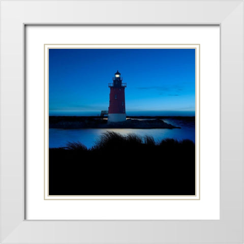 Lighthouse at Night IV White Modern Wood Framed Art Print with Double Matting by McLoughlin, James