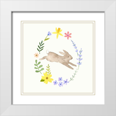 Wildflower Bunny II White Modern Wood Framed Art Print with Double Matting by Barnes, Victoria