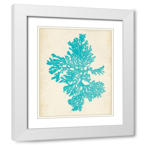 Aquamarine Seaweed II White Modern Wood Framed Art Print with Double Matting by Vision Studio