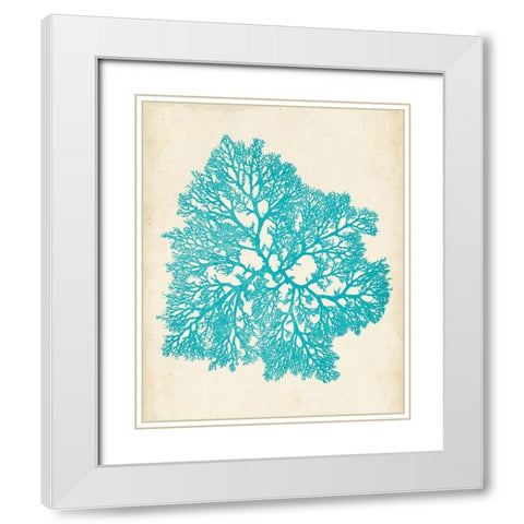 Aquamarine Seaweed V White Modern Wood Framed Art Print with Double Matting by Vision Studio