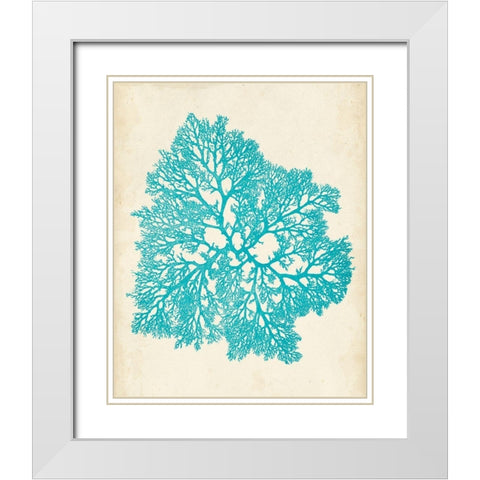 Aquamarine Seaweed V White Modern Wood Framed Art Print with Double Matting by Vision Studio