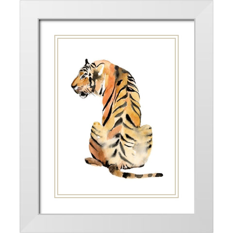 Sitting Tiger II White Modern Wood Framed Art Print with Double Matting by Goldberger, Jennifer
