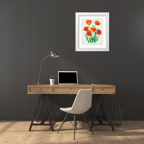 Red Tulips in Bloom I White Modern Wood Framed Art Print with Double Matting by OToole, Tim