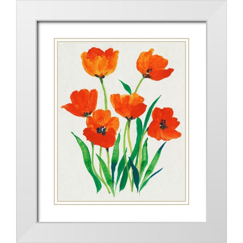 Red Tulips in Bloom I White Modern Wood Framed Art Print with Double Matting by OToole, Tim