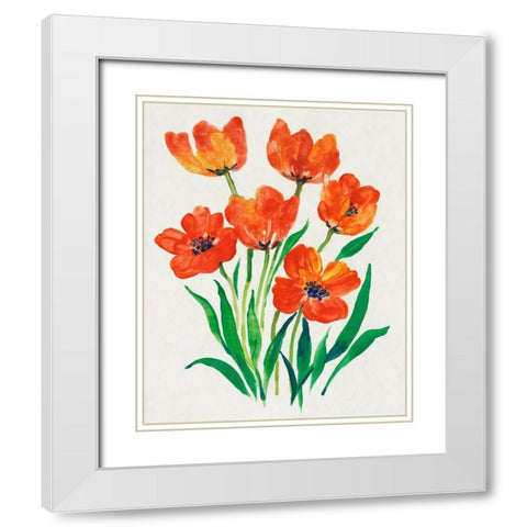 Red Tulips in Bloom II White Modern Wood Framed Art Print with Double Matting by OToole, Tim