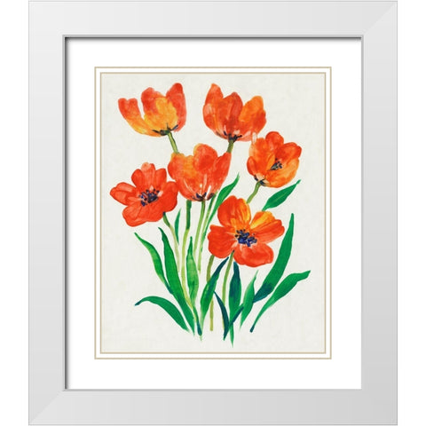 Red Tulips in Bloom II White Modern Wood Framed Art Print with Double Matting by OToole, Tim