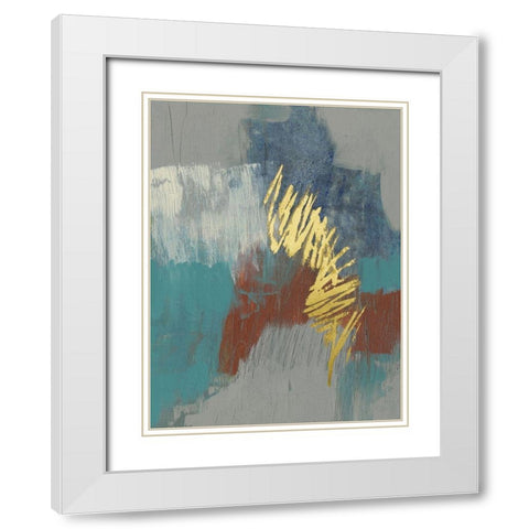 Scripted Rust and Teal II White Modern Wood Framed Art Print with Double Matting by Goldberger, Jennifer