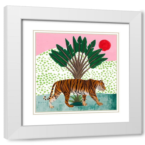 Tiger at Sunrise I White Modern Wood Framed Art Print with Double Matting by Wang, Melissa