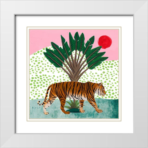 Tiger at Sunrise I White Modern Wood Framed Art Print with Double Matting by Wang, Melissa