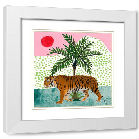 Tiger at Sunrise II White Modern Wood Framed Art Print with Double Matting by Wang, Melissa
