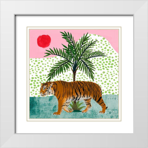 Tiger at Sunrise II White Modern Wood Framed Art Print with Double Matting by Wang, Melissa