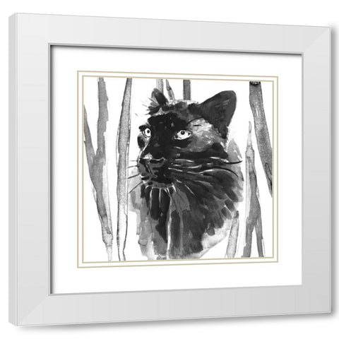 Still Cat I White Modern Wood Framed Art Print with Double Matting by Warren, Annie