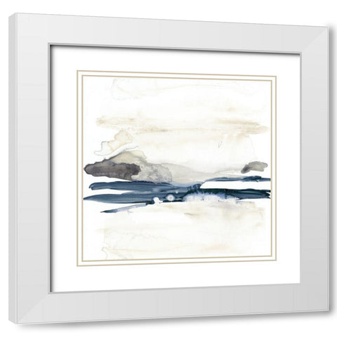 Navy Horizon Line II White Modern Wood Framed Art Print with Double Matting by Goldberger, Jennifer