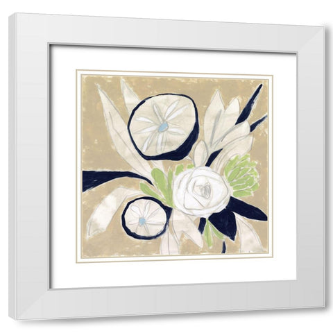 Navy Bouquet Sketch I White Modern Wood Framed Art Print with Double Matting by Vess, June Erica
