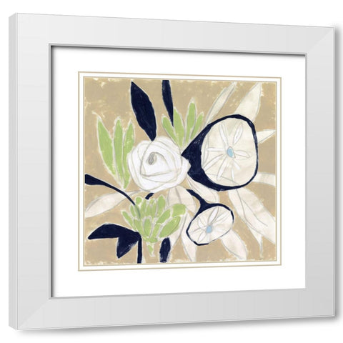 Navy Bouquet Sketch II White Modern Wood Framed Art Print with Double Matting by Vess, June Erica