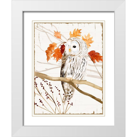 Harvest Owl II White Modern Wood Framed Art Print with Double Matting by Borges, Victoria
